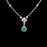 Elegant Carved Emerald & Diamond Drop Necklace