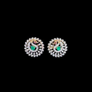 Graceful Peacock Emerald & Diamond Stud Earrings