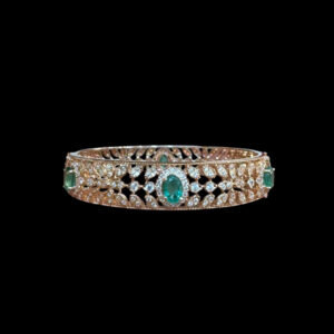 Ornate Emerald & Diamond Floral Bangles Pair