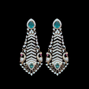 Ethereal Peacock Mint & Diamond Drop Earrings