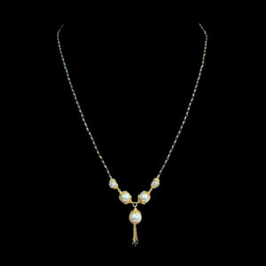 Elegant Pearl & Black Bead Mangalsutra with Tassel