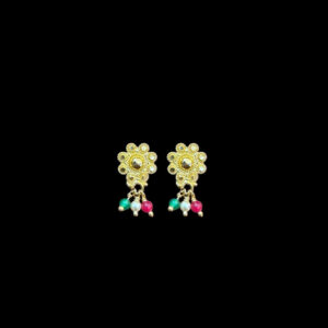 Dainty Gold Floral Studs with Emerald, Pearl & Ruby Drops