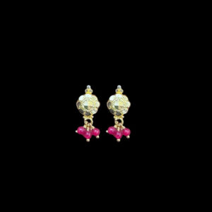 Dainty Polki Gold Floral Stud Earrings with Ruby Drops
