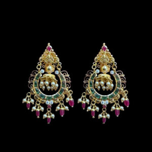 Divine Lakshmi Antique Gold Emerald Jhumka Chandbali Earrings