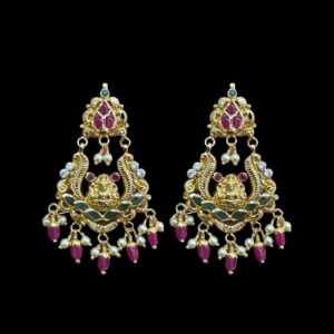 Divine Lakshmi Antique Gold Ruby & Emerald Chandbali Earrings