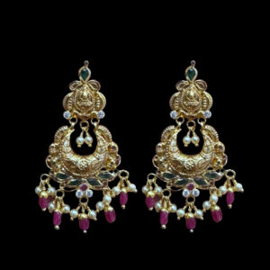 Divine Lakshmi Antique Gold Ruby Chandbali Earrings