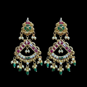 Regal Ruby & Emerald Jadau Chandbali Earrings