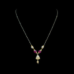 Elegant Ruby & Diamond Jhumka Black Bead Mangalsutra