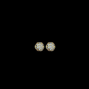 Graceful Hexagon Gold & Diamond Floral Stud Earrings