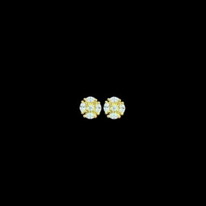 Elegant Marquise Gold & Diamond Floral Stud Earrings