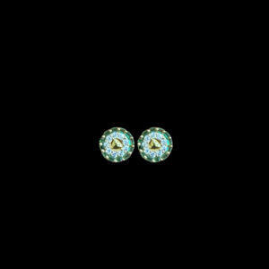 Radiant Emerald & Diamond Round Halo Stud Earrings