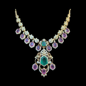 Majestic Peacock Ruby & Emerald Gold Bridal Necklace
