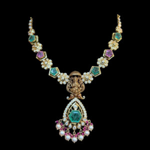 Divine Lakshmi Antique Gold Emerald Necklace