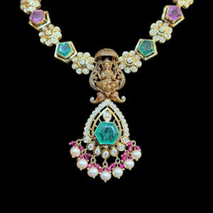 Divine Lakshmi Antique Gold Emerald Necklace