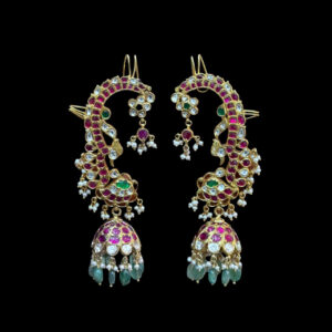 Regal Peacock Ruby & Emerald Jadau Ear Cuff Earrings