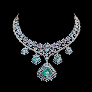 Grand Emerald & Pink Sapphire White Gold Bridal Necklace