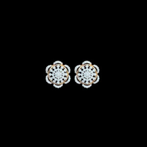 Elegant Scalloped Gold & Diamond Cluster Stud Earrings