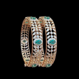 Regal Emerald & Diamond Rose Gold Bangles Pair