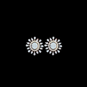 Radiant Diamond Sunburst Rose Gold Stud Earrings
