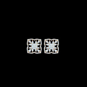 Radiant Diamond Floral Square Rose Gold Stud Earrings