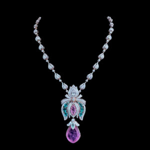 Ethereal Pink Kunzite & Diamond Lotus Necklace