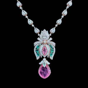 Ethereal Pink Kunzite & Diamond Lotus Necklace