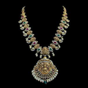 Majestic Lakshmi Ruby & Emerald Antique Gold Temple Haram