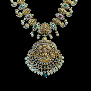 Majestic Lakshmi Ruby & Emerald Antique Gold Temple Haram