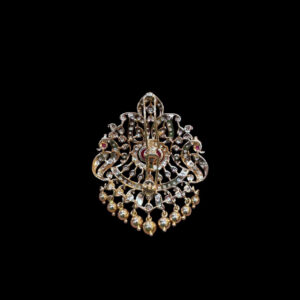 Majestic Twin Peacock Ruby & Diamond Gold Bead Pendant