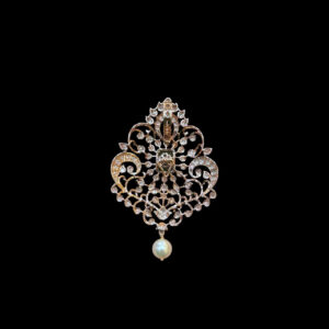 Classic Emerald & Diamond Scroll Pearl Rose Gold Pendant