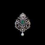 Classic Emerald & Diamond Scroll Pearl Rose Gold Pendant