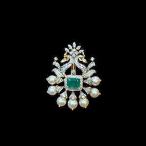 Regal Twin Peacock Emerald & Diamond Pearl Pendant