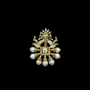 Regal Twin Peacock Emerald & Diamond Pearl Pendant