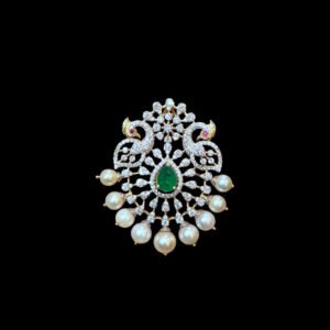Majestic Twin Peacock Emerald & Diamond Pearl Pendant