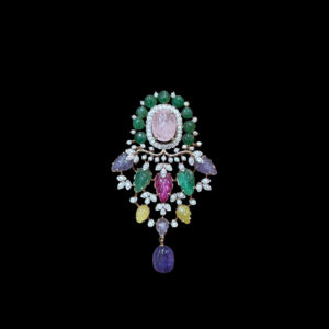 Ornate Carved Multi-Stone Morganite Antique Pendant