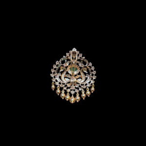 Regal Peacock Emerald & Diamond Gold Bead Pendant