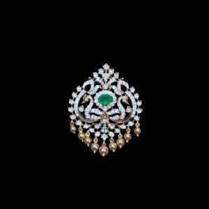 Regal Peacock Emerald & Diamond Gold Bead Pendant