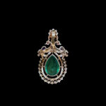 Majestic Peacock Emerald Drop & Sapphire Rose Gold Pendant