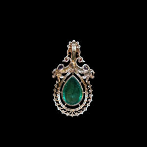Majestic Peacock Emerald Drop & Sapphire Rose Gold Pendant