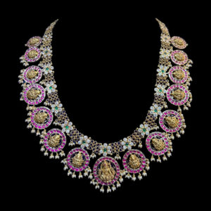 Divine Lakshmi Ruby & Pearl Temple Necklace