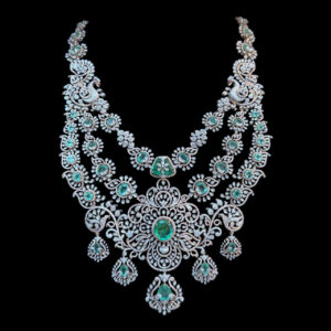 Majestic Peacock Emerald & Diamond Bridal Necklace
