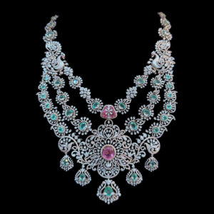Majestic Peacock Emerald & Diamond Bridal Necklace