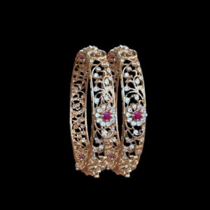 Ornate Ruby & Diamond Rose Gold Bangles Pair