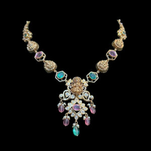 Divine Lakshmi Antique Gold Multistone Necklace
