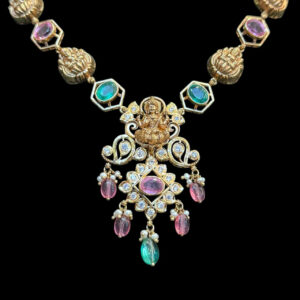 Divine Lakshmi Antique Gold Multistone Necklace