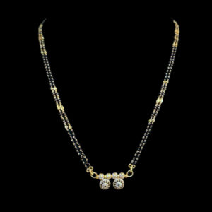 Dainty Diamond Twin Ball Black Bead Mangalsutra