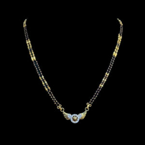 Regal Winged Wheel Diamond Black Bead Mangalsutra