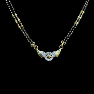 Regal Winged Wheel Diamond Black Bead Mangalsutra