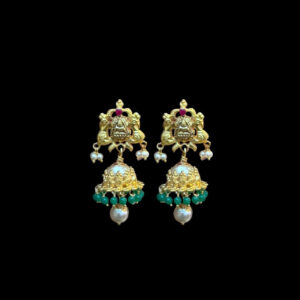 Divine Lakshmi Gold Emerald Bead Jhumka Earrings