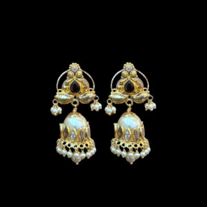 Elegant Pearl Drop Gold Lotus Jhumka Earrings